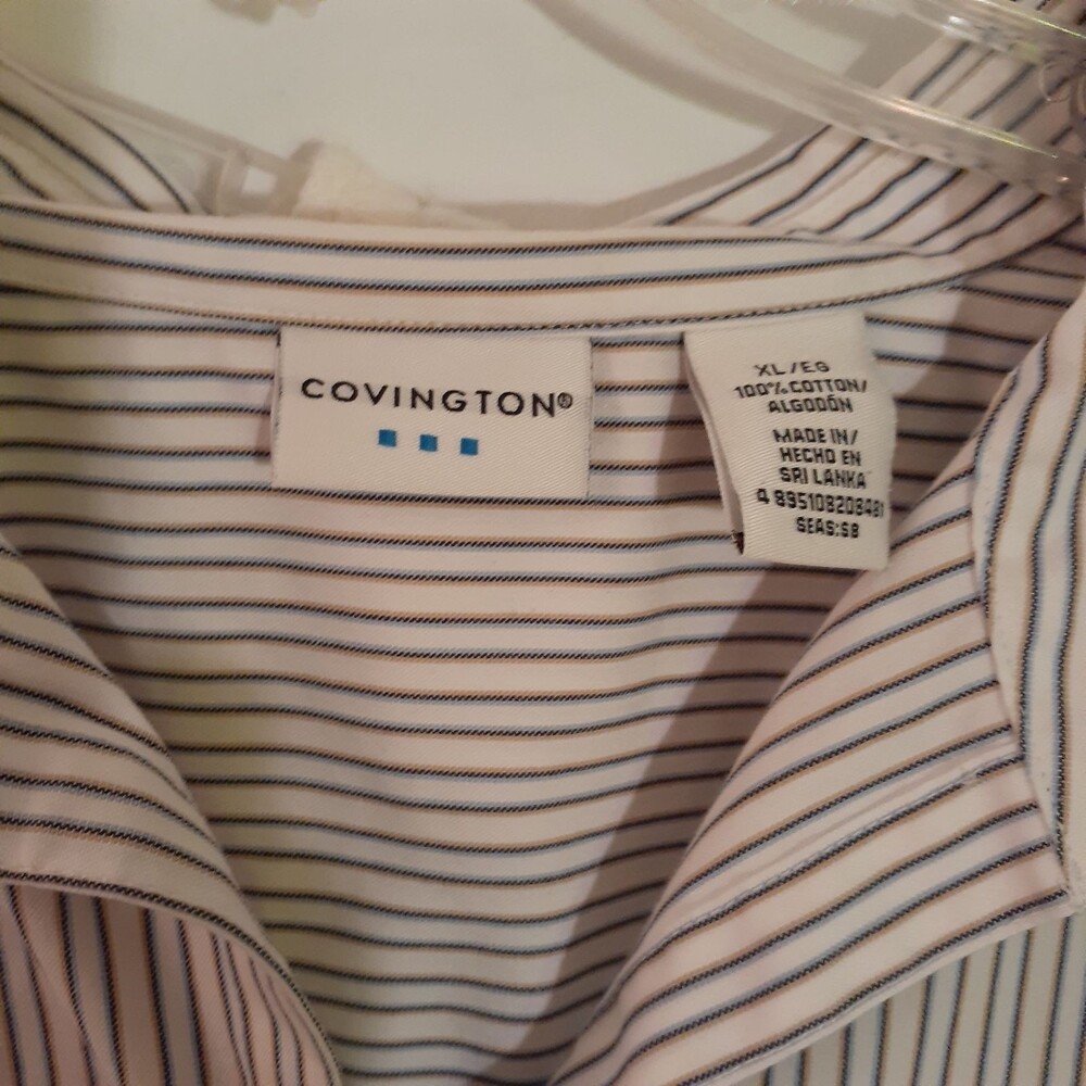 Covington top striped button-down shirt top xl white classic cotton preppy - Picture 1 of 3